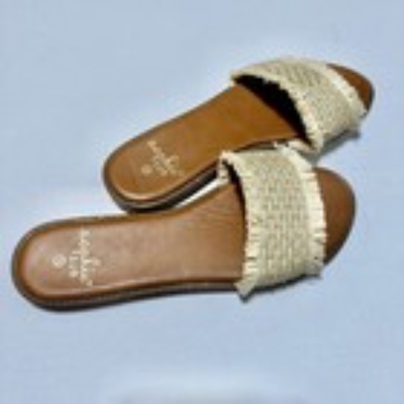 Sophie Sue Sz 10 Raffia Fringe Slip On Sandals Boho Summer Slide Shoes NWB - Picture 5 of 5